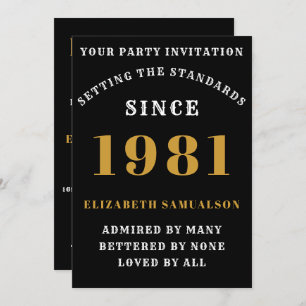 Invitation 40e anniversaire 1981 Black Gold personnalisée pou