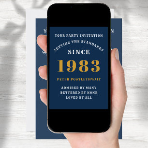 Invitation 40e Anniversaire 1983 Blue Gold Personnalisé Pour 