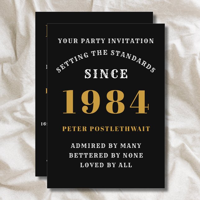 Invitation 40e anniversaire 1984 Black Gold Personnalisé Pour (Elegant Black and Gold 40th Birthday Invitation - Create Your Own Personalized Design)