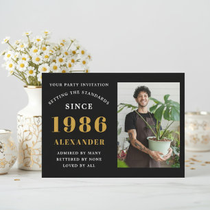 Invitation 40e anniversaire 1986 Photo personnalisée noir or