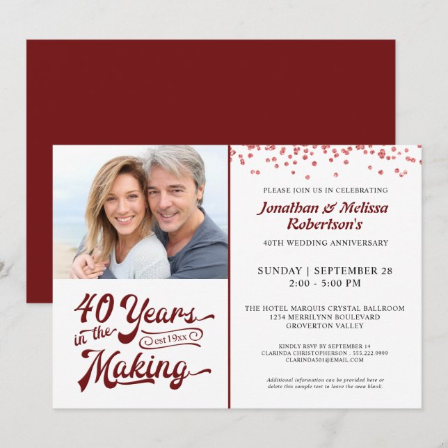 Invitation 40e Anniversaire 40 ANS DE FABRICATION Rubis (Devant / Derrière)