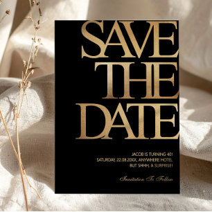 Invitation 40e Anniversaire À Sauvegarder La Date Noir & Or
