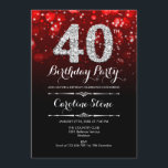 Invitation 40e anniversaire - Argent noir rouge<br><div class="desc">Invitation du 40e anniversaire. Elégant design rouge noir blanc avec fausse parties scintillant argent. Anniversaire adulte. Comprend des diamants et des caractères de script. Hommes ou femmes anniversaire invitation. Parfait pour une fête d'anniversaire élégante. Message-moi si vous avez besoin d'une personnalisation plus poussée.</div>