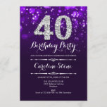 Invitation 40e anniversaire - Argent violet<br><div class="desc">Invitation du 40e anniversaire. Elégant design blanc violet avec fausse parties scintillant argent. Anniversaire adulte. Comprend des diamants et des caractères de script. Hommes ou femmes anniversaire invitation. Parfait pour une fête d'anniversaire élégante. Message-moi si vous avez besoin d'une personnalisation plus poussée.</div>