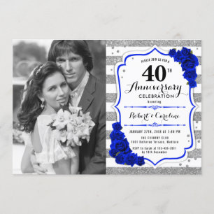Invitation 40e Anniversaire avec Photo - Argent Saphir Bleu