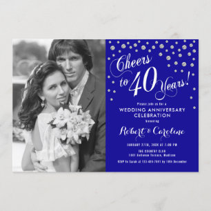 Invitation 40e anniversaire avec photo - Argent saphir bleu