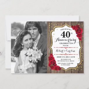 Invitation 40e anniversaire avec photo - Bois rouge rubis