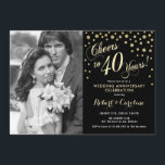 Invitation 40e anniversaire avec photo - Noir d'or<br><div class="desc">40e anniversaire du Mariage Invitation avec photo. Design élégant en noir avec police de script et confetti en faux or. Message-moi si vous avez besoin d'année personnalisée.</div>