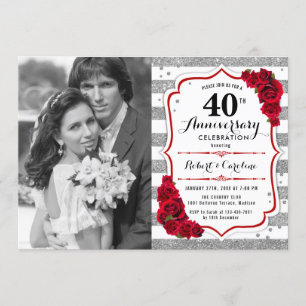 Invitation 40e anniversaire avec photo - Rubis Rouge Argent