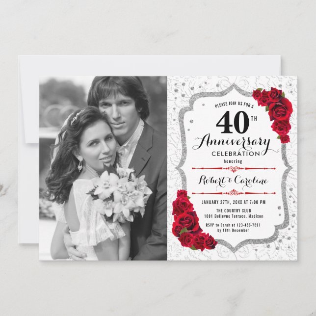 Invitation 40e anniversaire avec photo - Ruby Red Silver (Devant)