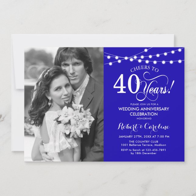 Invitation 40e anniversaire avec photo - Sapphire bleu (Devant)