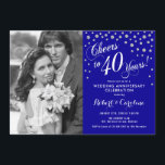 Invitation 40e anniversaire avec photo - Sapphire Blue Silver<br><div class="desc">40e anniversaire du Mariage Invitation avec photo. Design élégant en bleu saphir avec faux parties scintillant argent,  police de script et confetti. Message-moi si vous avez besoin d'année personnalisée.</div>