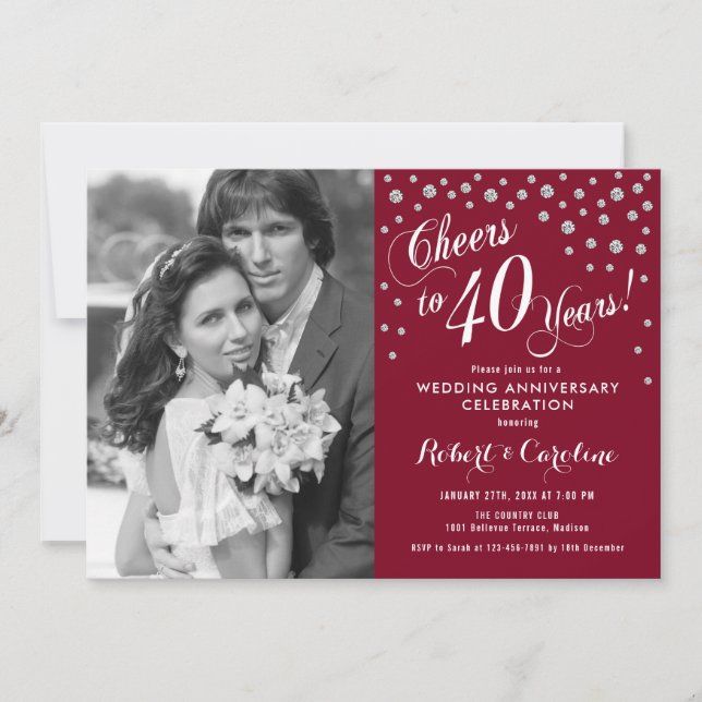 Invitation 40e anniversaire avec photo - Silver Ruby Red (Devant)