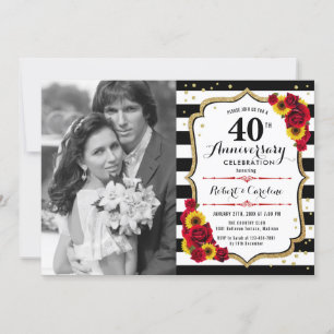 Invitation 40e anniversaire avec photo - Tournesols Roses