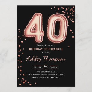 Invitation 40e anniversaire - Ballons d'or Rose Noir