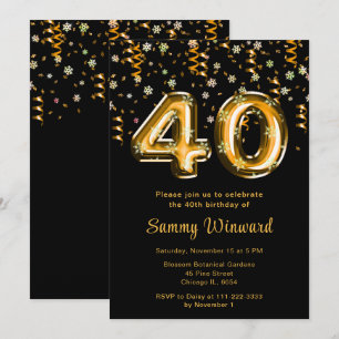 Invitation 40e anniversaire Ballons d'or Snowflake Confetti