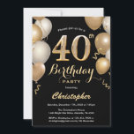 Invitation 40e anniversaire Ballons Noir et Or Confetti<br><div class="desc">40e anniversaire Black and Gold Balloons Confetti Invitation. Pour plus de personnalisation,  cliquez sur le bouton "Customiser" et utilisez notre outil de conception pour modifier ce modèle.</div>