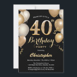 Invitation 40e anniversaire Ballons Noir et Or Confetti<br><div class="desc">40e anniversaire Black and Gold Balloons Confetti Invitation. Pour plus de personnalisation,  cliquez sur le bouton "Customiser" et utilisez notre outil de conception pour modifier ce modèle.</div>