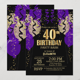 Invitation 40e anniversaire - Ballons pourpres