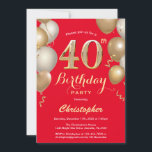 Invitation 40e anniversaire Ballons rouges et or Confetti<br><div class="desc">40e anniversaire Ballons rouges et or Invitation Confetti. Pour plus de personnalisation,  cliquez sur le bouton "Customiser" et utilisez notre outil de conception pour modifier ce modèle.</div>