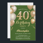 Invitation 40e anniversaire Ballons verts et or Confetti<br><div class="desc">40e anniversaire Ballons verts et or Invitation Confetti. Pour plus de personnalisation,  cliquez sur le bouton "Customiser" et utilisez notre outil de conception pour modifier ce modèle.</div>