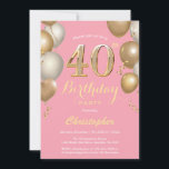 Invitation 40e anniversaire Balloons rose et or Confetti<br><div class="desc">40e anniversaire Pink and Gold Balloons Confetti Invitation. Pour plus de personnalisation,  cliquez sur le bouton "Customiser" et utilisez notre outil de conception pour modifier ce modèle.</div>