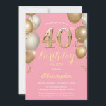 Invitation 40e anniversaire Balloons rose et or Confetti<br><div class="desc">40e anniversaire Pink and Gold Balloons Confetti Invitation. Pour plus de personnalisation,  cliquez sur le bouton "Customiser" et utilisez notre outil de conception pour modifier ce modèle.</div>