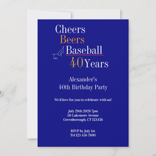 Invitation 40e Anniversaire Baseball Cheers Bières Fête Moder (Devant)