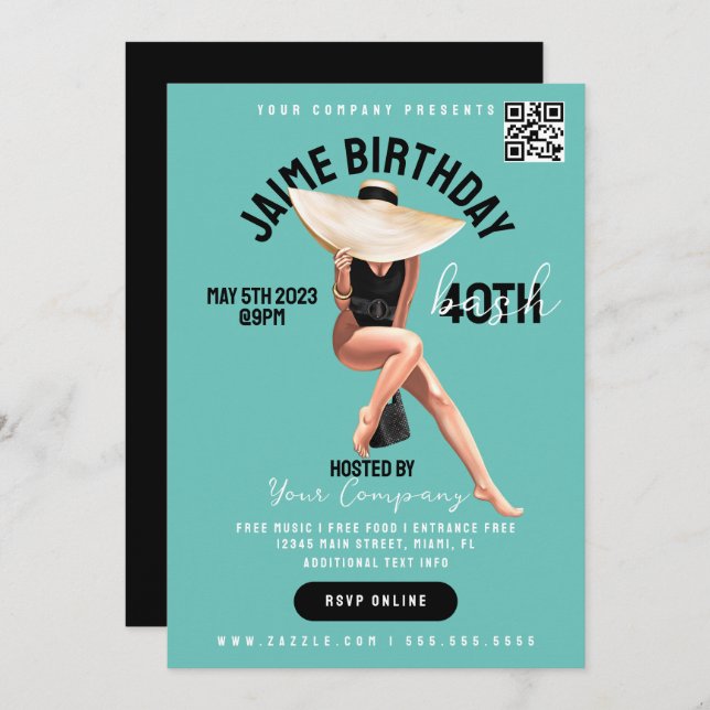 Invitation 40e anniversaire Bash Event Club Style Flyers B (Devant / Derrière)