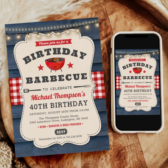 Invitation 40e anniversaire BBQ Summer Barbecue Party (BBQ Birthday Invite, BBQ Birthday Invitation, Barbecue Birthday Invitation, Summer Party Invitation)