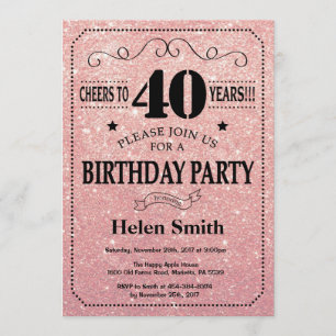 Invitation 40e anniversaire Black and Rose Rose Parties scint