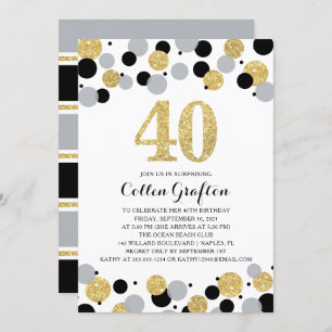Invitation 40e anniversaire Black Gold Gris Parties scintilla