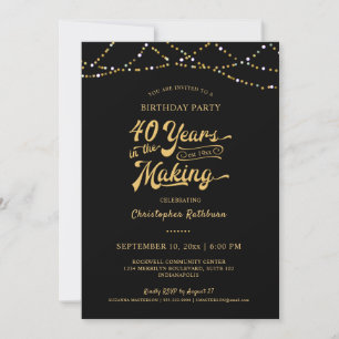 Invitation 40e anniversaire Black Gold String lumières