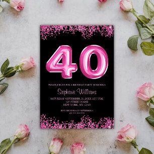 Invitation 40e anniversaire Black Pink Balloons Parties scint