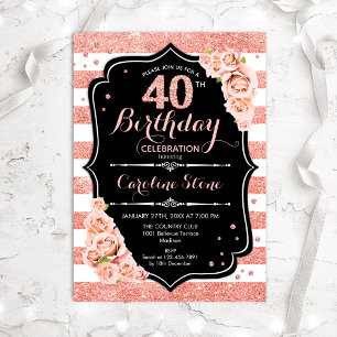 Invitation 40e anniversaire Black Rose Gold et White Stripes