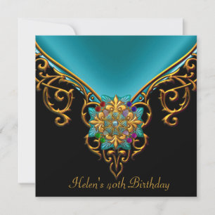 Invitation 40e anniversaire Black Turquoise Bijou en or bleu