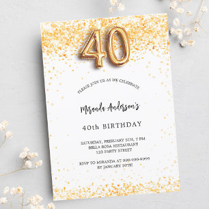 Invitation 40e anniversaire blanc confetti élégant luxe