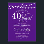 Invitation 40e anniversaire - Blanc pourpre<br><div class="desc">Invitation du 40e anniversaire. Design simple violet et blanc avec des lumières à cordes féeriques et une police de script. Bravo à 40 ans ! Peut être personnalisé à tout âge! Message-moi si vous avez besoin d'une personnalisation plus poussée.</div>