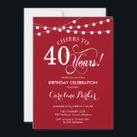 Invitation 40e anniversaire - Blanc rouge<br><div class="desc">Invitation du 40e anniversaire. Design simple rouge et blanc avec des lumières à cordes féeriques et une police de script. Bravo à 40 ans ! Peut être personnalisé à tout âge! Message-moi si vous avez besoin d'une personnalisation plus poussée.</div>