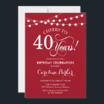 Invitation 40e anniversaire - Blanc rouge<br><div class="desc">Invitation du 40e anniversaire. Design simple rouge et blanc avec des lumières à cordes féeriques et une police de script. Bravo à 40 ans ! Peut être personnalisé à tout âge! Message-moi si vous avez besoin d'une personnalisation plus poussée.</div>