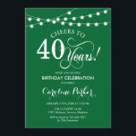 Invitation 40e anniversaire - Blanc vert<br><div class="desc">Invitation du 40e anniversaire. Design vert et blanc de forêt émeraude simple avec des lumières à cordes féeriques et une police de script. Bravo à 40 ans ! Peut être personnalisé à tout âge! Message-moi si vous avez besoin d'une personnalisation plus poussée.</div>