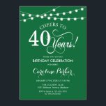 Invitation 40e anniversaire - Blanc vert<br><div class="desc">Invitation du 40e anniversaire. Design vert et blanc de forêt émeraude simple avec des lumières à cordes féeriques et une police de script. Bravo à 40 ans ! Peut être personnalisé à tout âge! Message-moi si vous avez besoin d'une personnalisation plus poussée.</div>