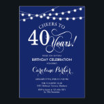 Invitation 40e anniversaire - Bleu bleu marine<br><div class="desc">Invitation du 40e anniversaire. Simple design bleu marine et blanc avec des lumières à cordes féeriques et une police de script. Bravo à 40 ans ! Peut être personnalisé à tout âge! Message-moi si vous avez besoin d'une personnalisation plus poussée.</div>