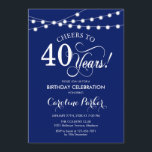 Invitation 40e anniversaire - Bleu bleu marine<br><div class="desc">Invitation du 40e anniversaire. Simple design bleu marine et blanc avec des lumières à cordes féeriques et une police de script. Bravo à 40 ans ! Peut être personnalisé à tout âge! Message-moi si vous avez besoin d'une personnalisation plus poussée.</div>