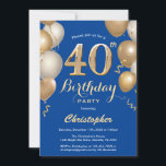 Invitation 40e Anniversaire Bleu et Ballons d'or Confetti<br><div class="desc">40e anniversaire Bleu et Ballons d'or Invitation Confetti. Pour plus de personnalisation,  cliquez sur le bouton "Customiser" et utilisez notre outil de conception pour modifier ce modèle.</div>