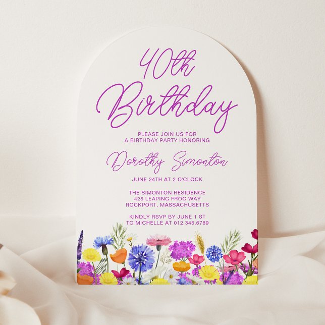 Invitation 40e Anniversaire Boho Purple Fleur sauvage Arch (Créateur téléchargé)