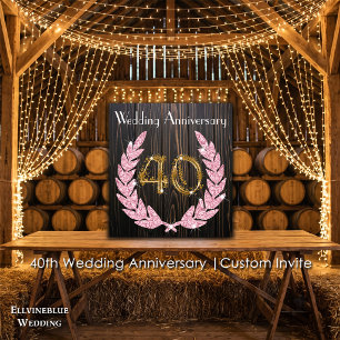 Invitation 40e anniversaire Bois rustique, rubis et or