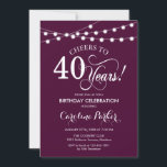 Invitation 40e anniversaire - Bourgogne Blanc<br><div class="desc">Invitation du 40e anniversaire. Elégant marron bordeaux et design blanc avec des guirlandes et des caractères de script. Bravo à 40 ans ! Peut être personnalisé à tout âge! Message-moi si vous avez besoin d'une personnalisation plus poussée.</div>