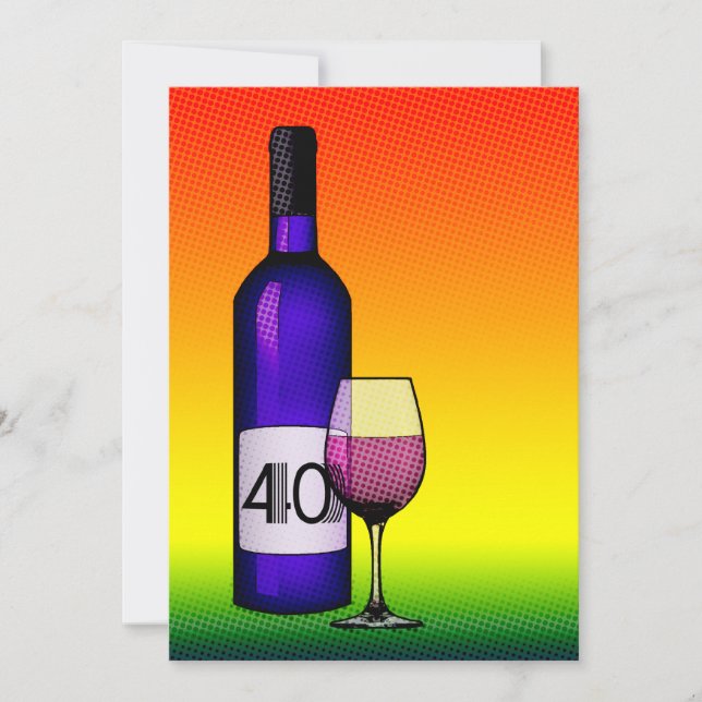 Invitation 40e anniversaire : bouteille de vin demi-ton & ver (Devant)