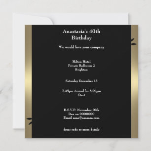Invitation 40e anniversaire café de bronze noir floral spiral